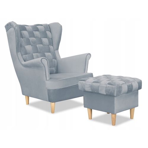 Fauteuil à Oreilles Carol — Design Scandinave De En Velours Bleu‑gris Clair