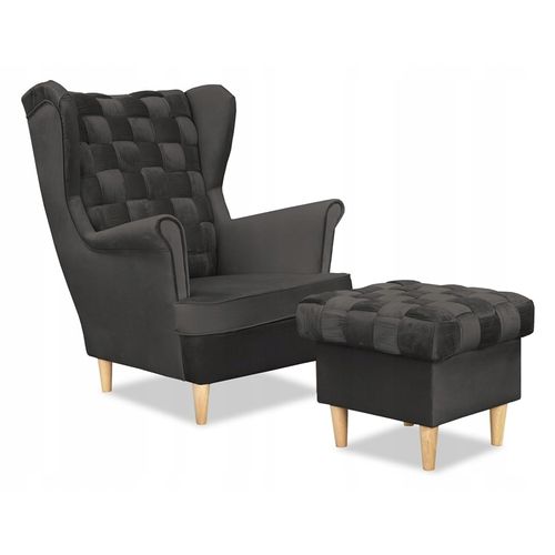 Carol — Fauteuil à Oreilles De Style Scandinave, Dossier Entrelacé, Coloris Graphite