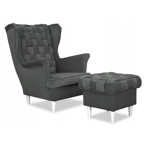 Fauteuil Scandinave à Oreilles « Carol » — Dossier Tressé, Anthracite