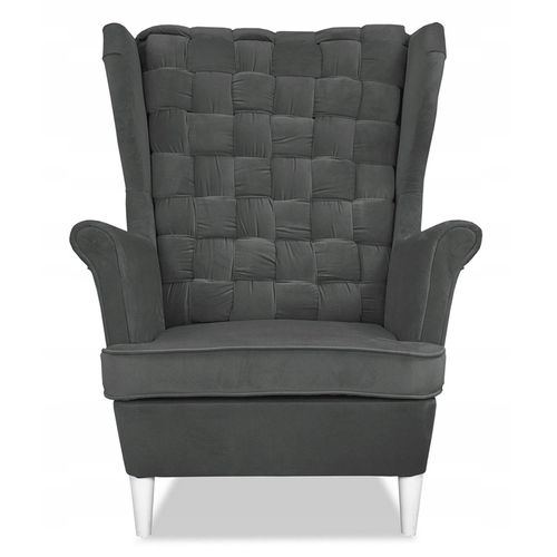 Fauteuil Scandinave à Oreilles « Carol » — Dossier Tressé, Anthracite