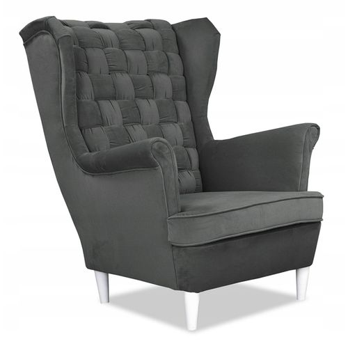 Fauteuil Scandinave à Oreilles « Carol » — Dossier Tressé, Anthracite