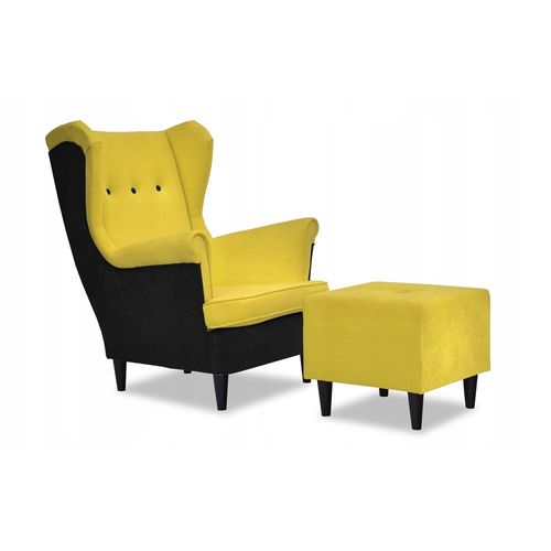 Fauteuil à Oreilles Scandinave Ari Duo — Jaune Et Noir, Motif Abeille