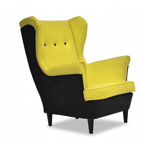 Fauteuil à Oreilles Scandinave Ari Duo — Jaune Et Noir, Motif Abeille