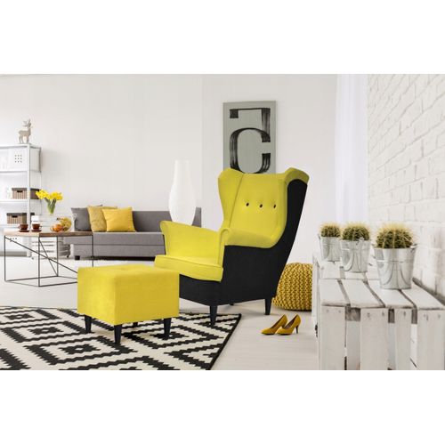 Fauteuil à Oreilles Scandinave Ari Duo — Jaune Et Noir, Motif Abeille