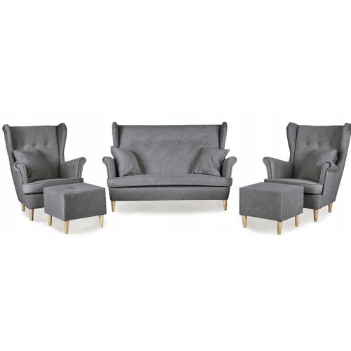 Ensemble Complet De Salon Ari — Canapé, Fauteuils à Oreilles Et Poufs