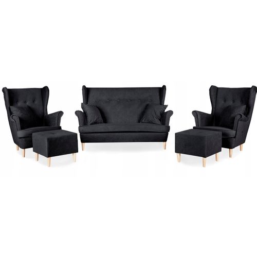 Ensemble De Salon Ari Par De Style à Oreilles - Canapé, Fauteuils Et Poufs — Ensemble Complet