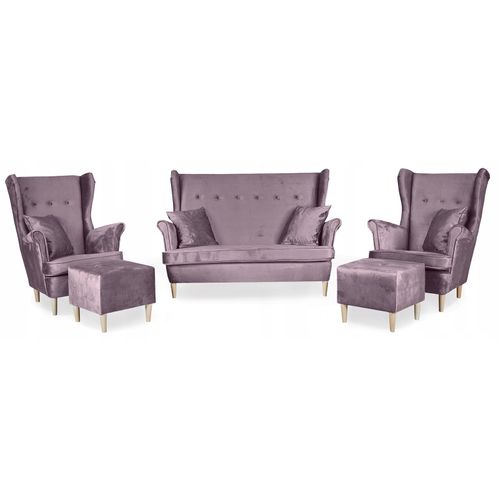 Ensemble De Salon Ari — Canapé, Fauteuils à Oreilles Et Poufs - Ensemble Complet