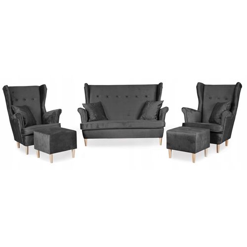 Ensemble De Salon Ari - Canapé, Fauteuils à Oreilles Et Poufs