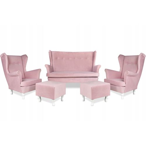 Ensemble De Salon Complet - Canapé, Fauteuils à Oreilles Et Poufs Ari