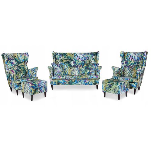 Ensemble Complet De Salon Ari Print — Canapé, Fauteuils à Oreilles Et Poufs