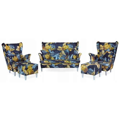 Ensemble De Salon Complet Ari Print — Canapé, Fauteuils à Oreilles Et Poufs.