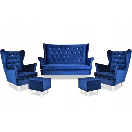 Ensemble Complet De Salon Diana — Canapé, Fauteuils à Oreilles Et Poufs