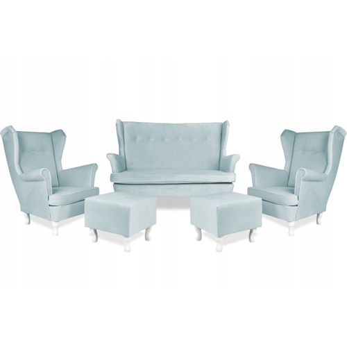 Ensemble De Salon Complet Ari — Canapé, Fauteuils à Oreilles Et Poufs