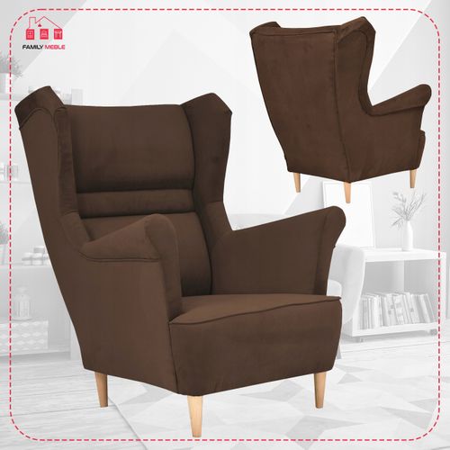 Fauteuil à Oreilles Scandinave Zoja Par — Brun Cacao Café