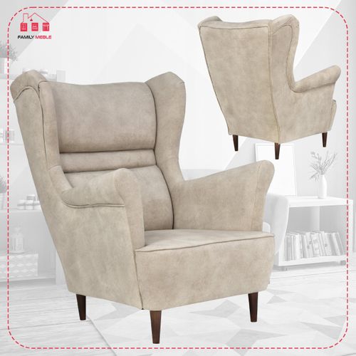 Fauteuil à Oreilles Zoja, Style Scandinave, Coloris Crème, Beige, Ivoire