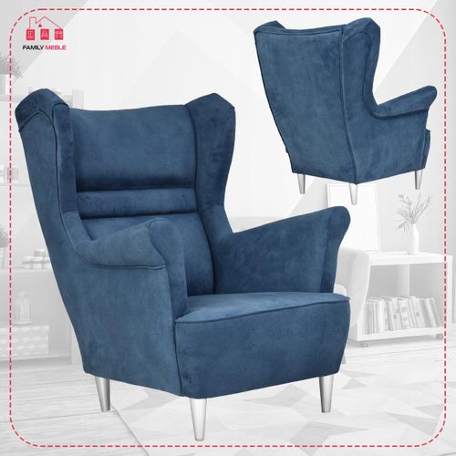 Fauteuil Scandinave à Oreilles Zoja Bleu Marine, En Velours Suédé