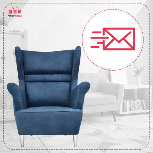 Fauteuil Scandinave à Oreilles Zoja Bleu Marine, En Velours Suédé