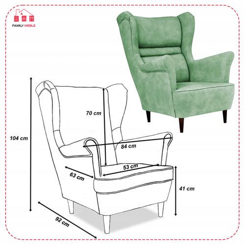 Fauteuil à Oreilles Scandinave Zoja — Vert Menthe, Pistache, Vert Patiné