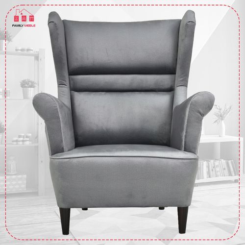 Fauteuil à Oreilles Scandinave Zoja, Gris / Gris Cendré, Monolit Brillant