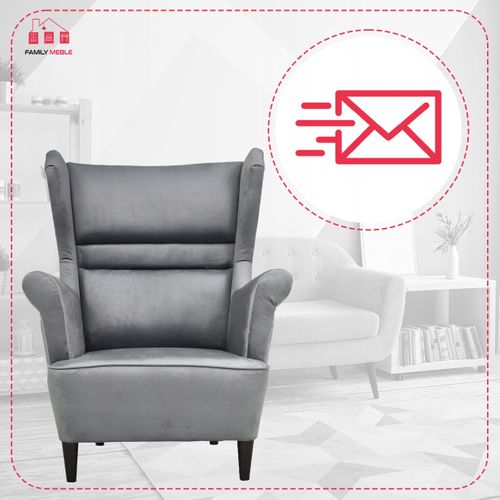 Fauteuil à Oreilles Scandinave Zoja, Gris / Gris Cendré, Monolit Brillant