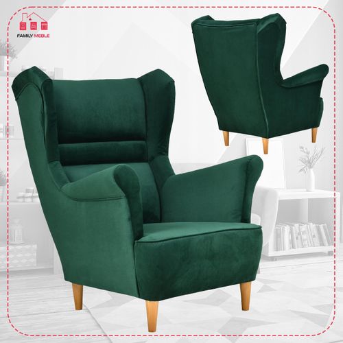 Fauteuil à Oreilles Zoja — Au Design Scandinave Revêtement De Type Kronos, Vert Bouteille