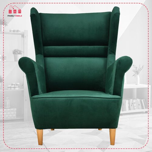 Fauteuil à Oreilles Zoja — Au Design Scandinave Revêtement De Type Kronos, Vert Bouteille