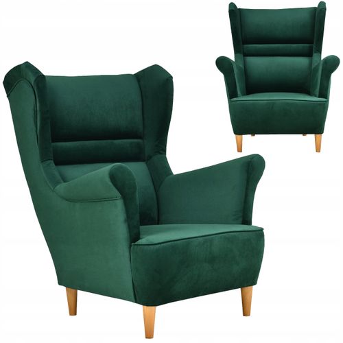Fauteuil à Oreilles Zoja — Au Design Scandinave Revêtement De Type Kronos, Vert Bouteille