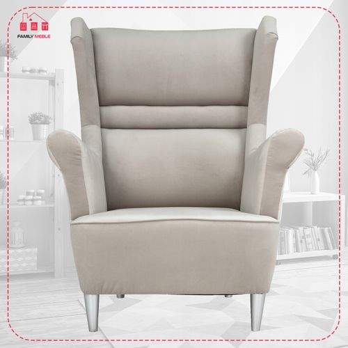 Fauteuil à Oreilles Zoja — Style Scandinave Moderne — Gris / Gris Cendré / Beige