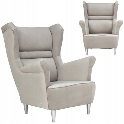 Fauteuil à Oreilles Zoja — Style Scandinave Moderne — Gris / Gris Cendré / Beige