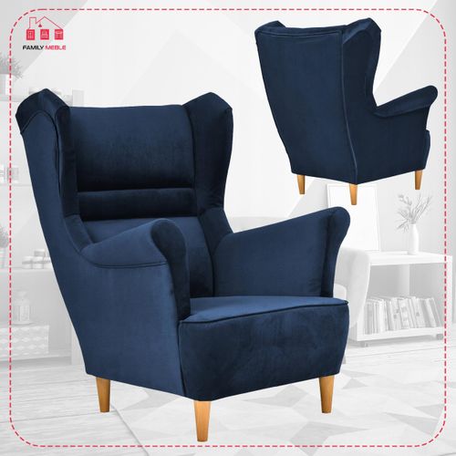 Fauteuil Scandinave à Oreilles Zoja, Au Design Confortable, Coloris Bleu Marine / Bleu / Cobalt