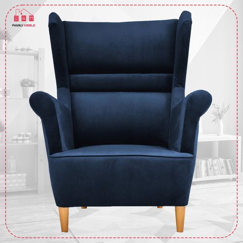 Fauteuil Scandinave à Oreilles Zoja, Au Design Confortable, Coloris Bleu Marine / Bleu / Cobalt