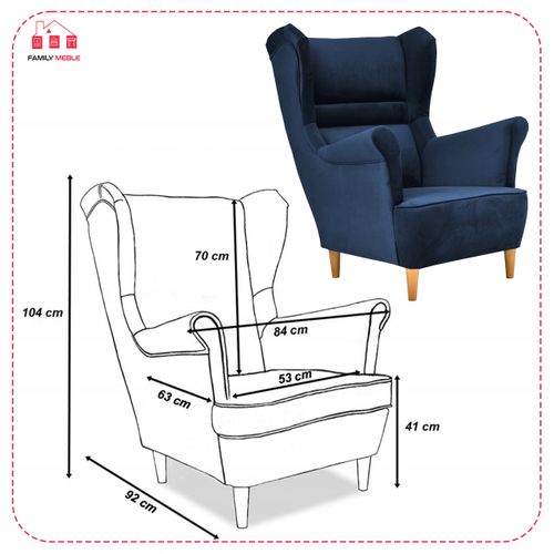 Fauteuil Scandinave à Oreilles Zoja, Au Design Confortable, Coloris Bleu Marine / Bleu / Cobalt