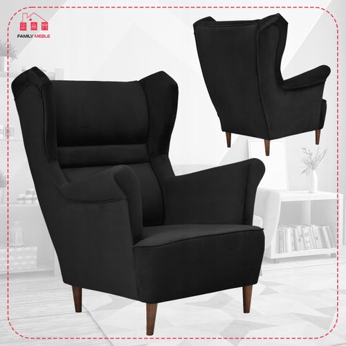 Fauteuil à Oreilles Zoja Scandinave En Velours Noir Effet Ombré