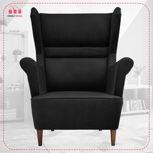 Fauteuil à Oreilles Zoja Scandinave En Velours Noir Effet Ombré