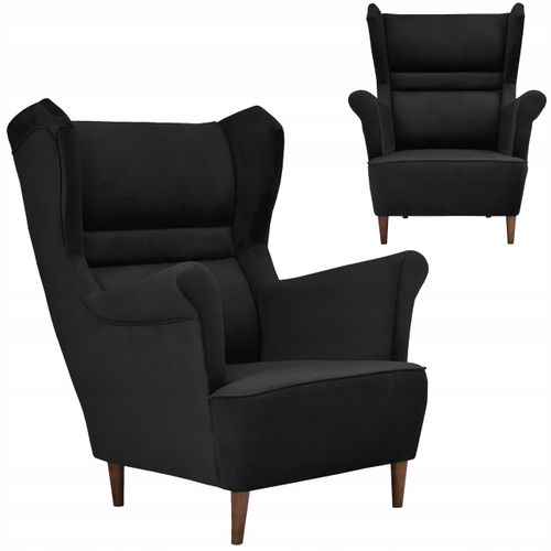 Fauteuil à Oreilles Zoja Scandinave En Velours Noir Effet Ombré