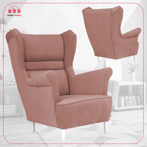 Fauteuil à Oreilles Zoja, Style Scandinave — Coloris Fraise/framboise Pour Le Salon