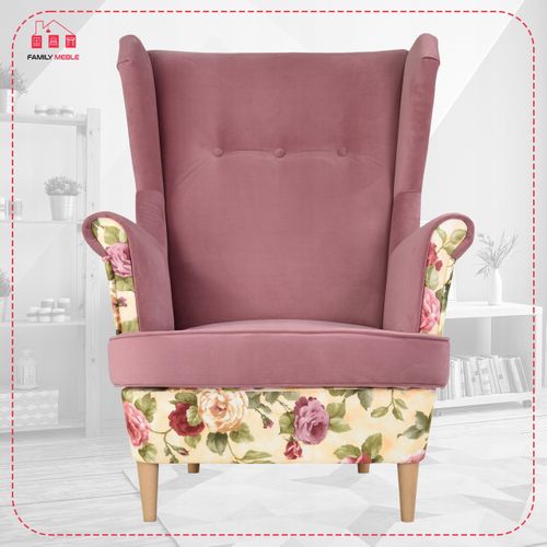Fauteuil à Oreilles Ari Print Duo — Style Scandinave, Imprimé Roses Et Fleurs (rose)
