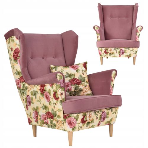 Fauteuil à Oreilles Ari Print Duo — Style Scandinave, Imprimé Roses Et Fleurs (rose)