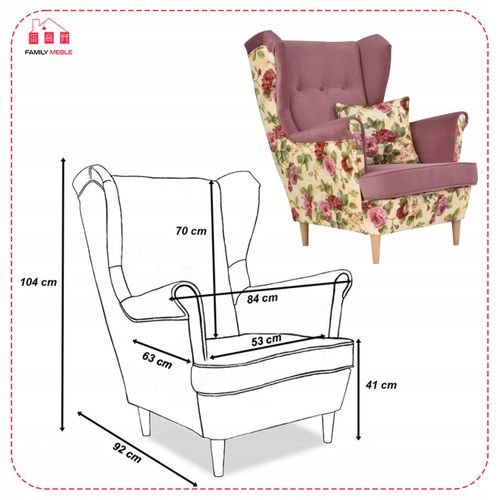 Fauteuil à Oreilles Ari Print Duo — Style Scandinave, Imprimé Roses Et Fleurs (rose)