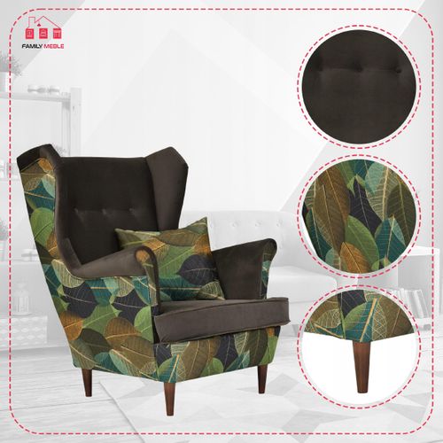 Fauteuil à Oreilles Ari Print Duo, Style Scandinave, Brun Et Vert