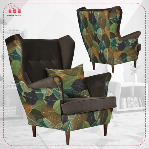 Fauteuil à Oreilles Ari Print Duo, Style Scandinave, Brun Et Vert