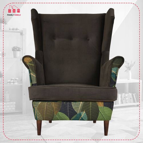 Fauteuil à Oreilles Ari Print Duo, Style Scandinave, Brun Et Vert