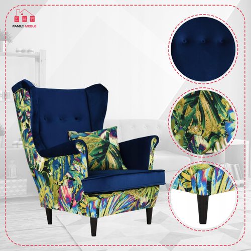 Fauteuil à Oreilles Ari Print Duo — Style Scandinave, Motif Jungle Tropical
