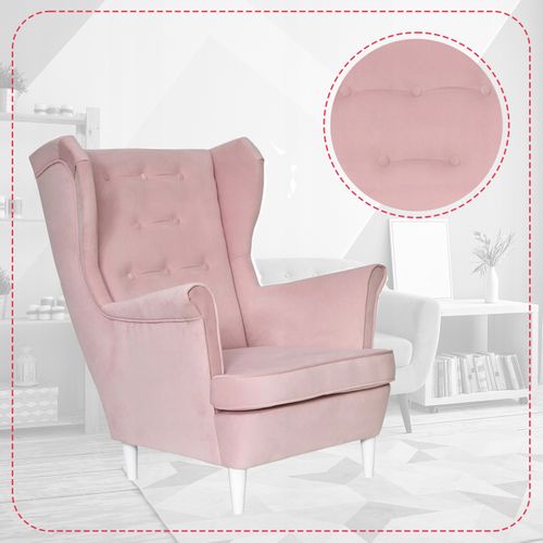 Fauteuil à Oreilles Diana, Style Scandinave, Rose Poudré Pastel