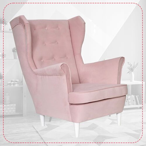 Fauteuil à Oreilles Diana, Style Scandinave, Rose Poudré Pastel