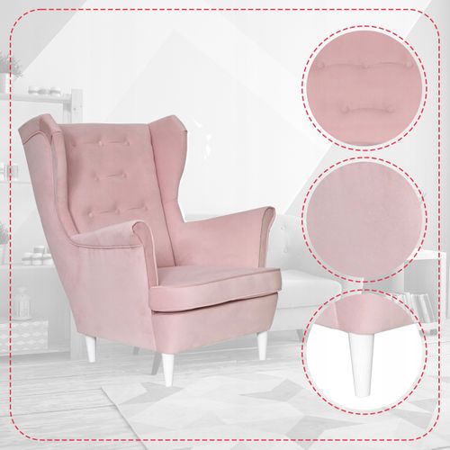 Fauteuil à Oreilles Diana, Style Scandinave, Rose Poudré Pastel