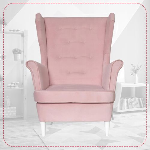 Fauteuil à Oreilles Diana, Style Scandinave, Rose Poudré Pastel