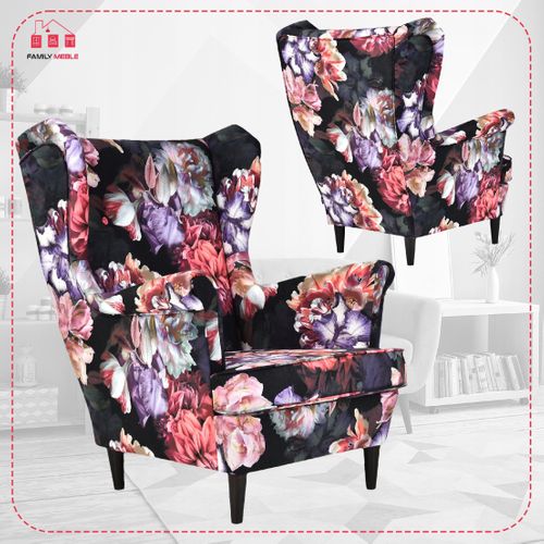 Fauteuil Scandinave à Oreilles Ari Print Motif Floral En Velours Élégant