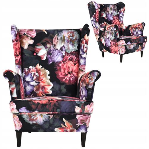 Fauteuil Scandinave à Oreilles Ari Print Motif Floral En Velours Élégant