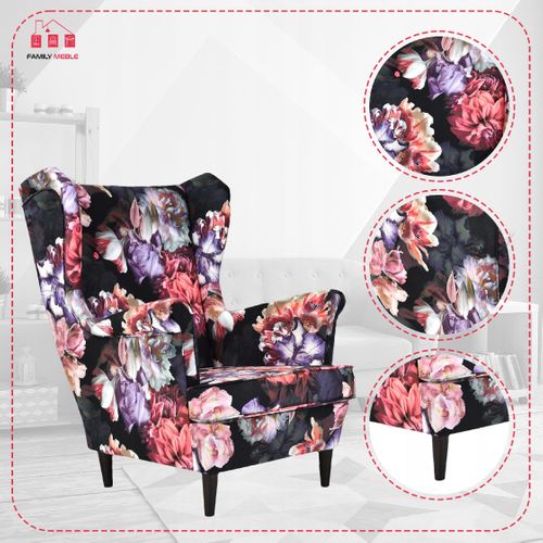 Fauteuil Scandinave à Oreilles Ari Print Motif Floral En Velours Élégant